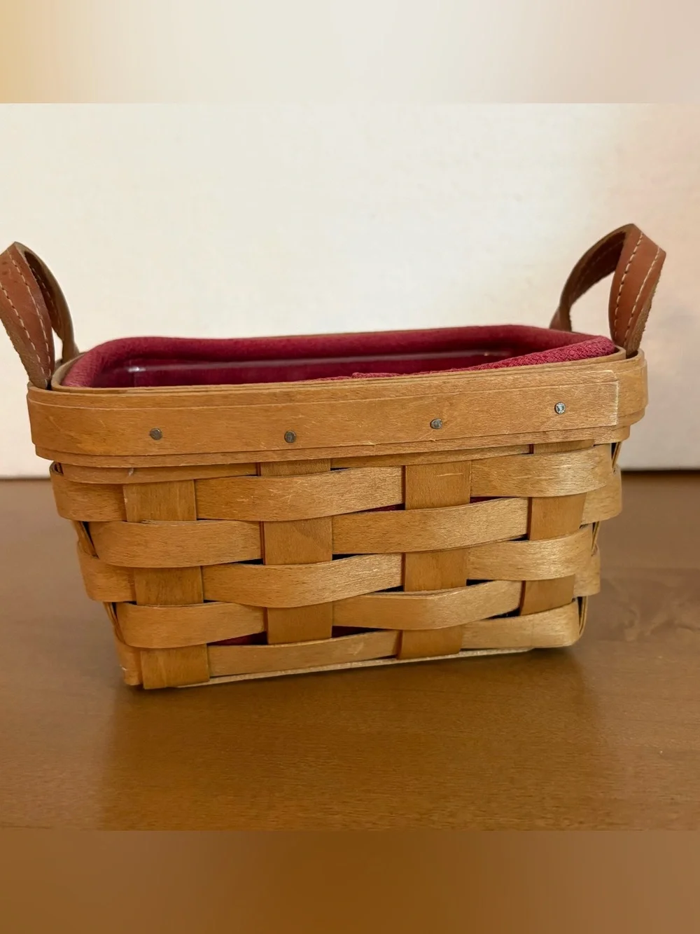 Vintage 2002 Longaberger Spring Basket w/leather Handles, liner and protector